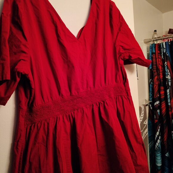 Eshakti Red Cotton Poplin Sweetheart Neckline 3X 26W Midi Dress Retro Femme 50s - Picture 3 of 7